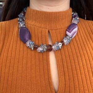 Adjustable Chain Amethyst & Swarovski Crystal Necklace